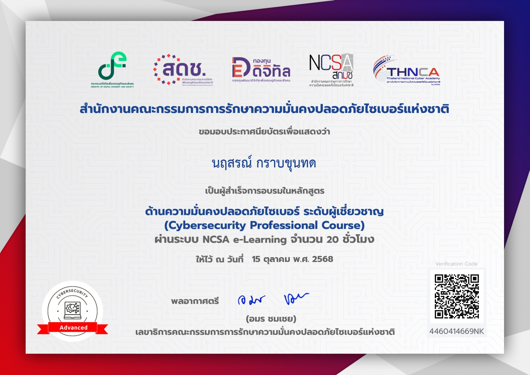 ความมั่นคงปลอดภัยไซเบอร์ ระดับผู้เชี่ยวชาญ